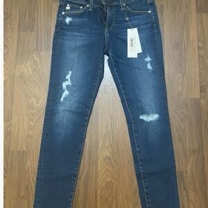 AG Adriano Goldschmied Dark Blue Distressed Skinny Jeans size 27 NWT